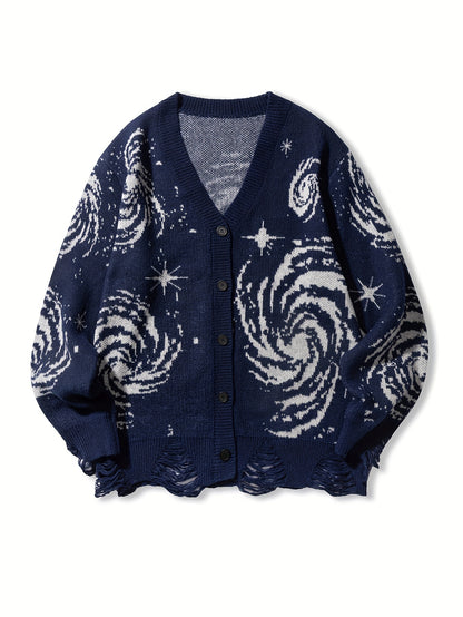 Sixsr Elegant Slightly Stretch Cardigan Coat, Men's Casual Vintage Style V Neck Button Up Cardigan For Fall Winter