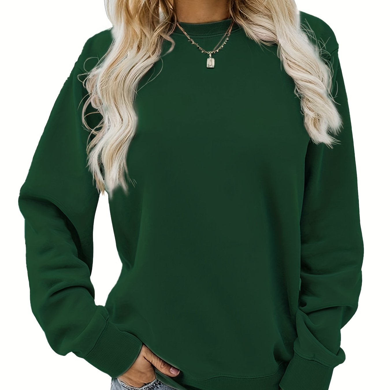 Versatile Solid Pullover Sweatshirt, Casual Long Sleeve Crew Neck Sweatshirt For Fall & Winter, Women's Clothing