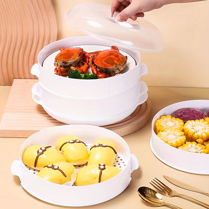 Multi-Tier Microwave Steamer Set - Stackable Double Boilers with Steaming Plate Inserts, BPA-Free PP Material, Power-Free Cooking - High Heat Resistant Microwave Steamers for Vegetables, Meats, Dumplings
