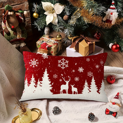 2PCS Festive Christmas Throw Pillow Covers - Red Snowflakes, Moose & Reindeer Design, Winter Christmas Farmhouse Home Decor, 18X18 inches, No Inserts Included