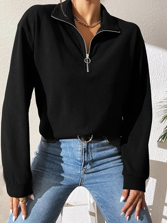 Sixsr Quarter Zip Lapel Pullover Sweatshirt, Casual Long Sleeve Sweatshirt For Fall & Winter, Women's Clothing