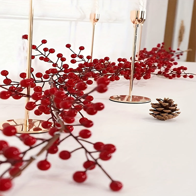 69 inch realistic artificial cranberry vine - Faux red holly hanging decoration for home, wedding and Christmas - Versatile berry garland for table centerpieces, New Year's celebrations and engagement parties