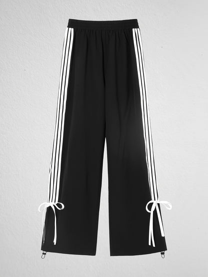 Sixsr Striped Print Loose Pants, Casual Bow Decor Pants For Spring & Fall, Women's Clothing