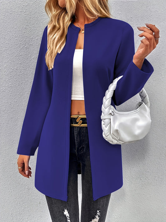 Sixsr Plus Size Casual Coat, Women's Plus Solid Long Sleeve Open Front Workwear Cardigan