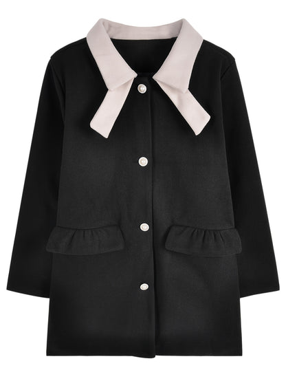 Sixsr Button Front Color Block Coat, Casual Long Sleeve Fall & Winter Outerwear, Women's Clothing