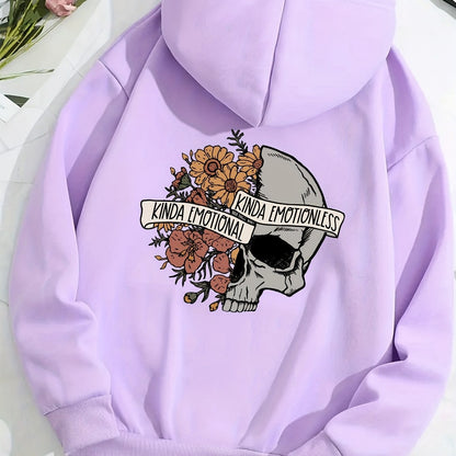 Sixsr Floral & Skull Print Hoodies, Drawstring Kangaroo Pocket Casual Sweatshirt For Winter & Fall, Women's Clothing