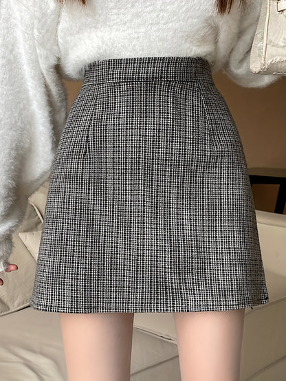 Sixsr Allover Pattern High Waist Skirt, Casual A Line Mini Skirt For Fall & Winter, Women's Clothing