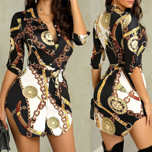 autumn and winter New new   women's clothing dress fashionable and sexy gold chain slim-fit printed skirt