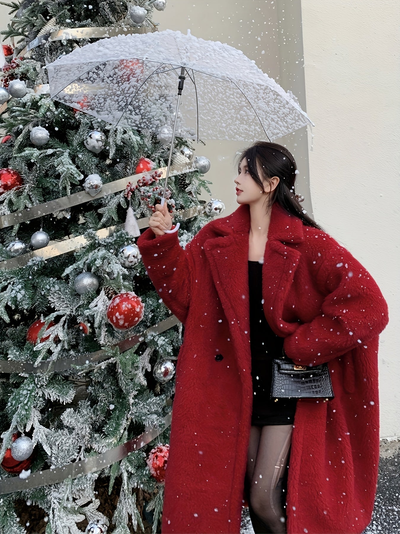 Sixsr Winter Lapel Teddy Overcoat, Long Length Solid Casual Coat, Women's Clothing