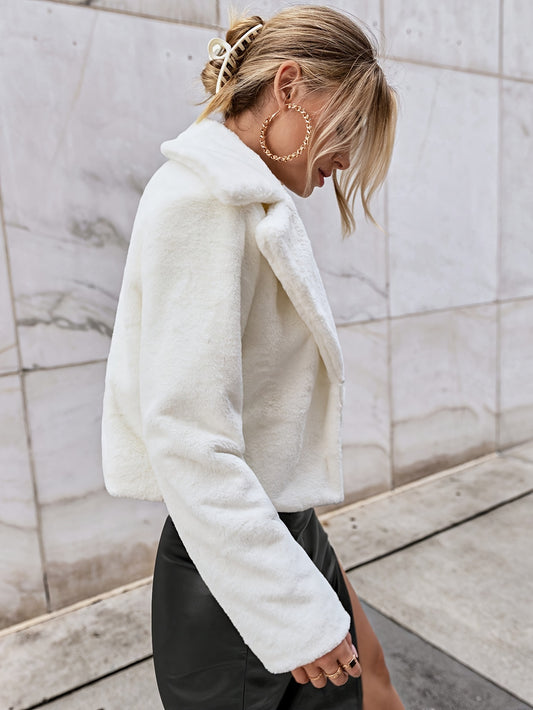 Sixsr Solid Faux Fur Lapel Teddy Coat, Versatile Long Sleeve Thermal Winter Outwear, Women's Clothing