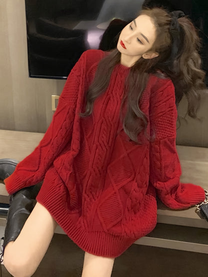 Sixsr Cable Twist Knit Sweater, Casual Long Sleeve Crew Neck Pullover Sweater For Fall & Winter, Women's Clothing