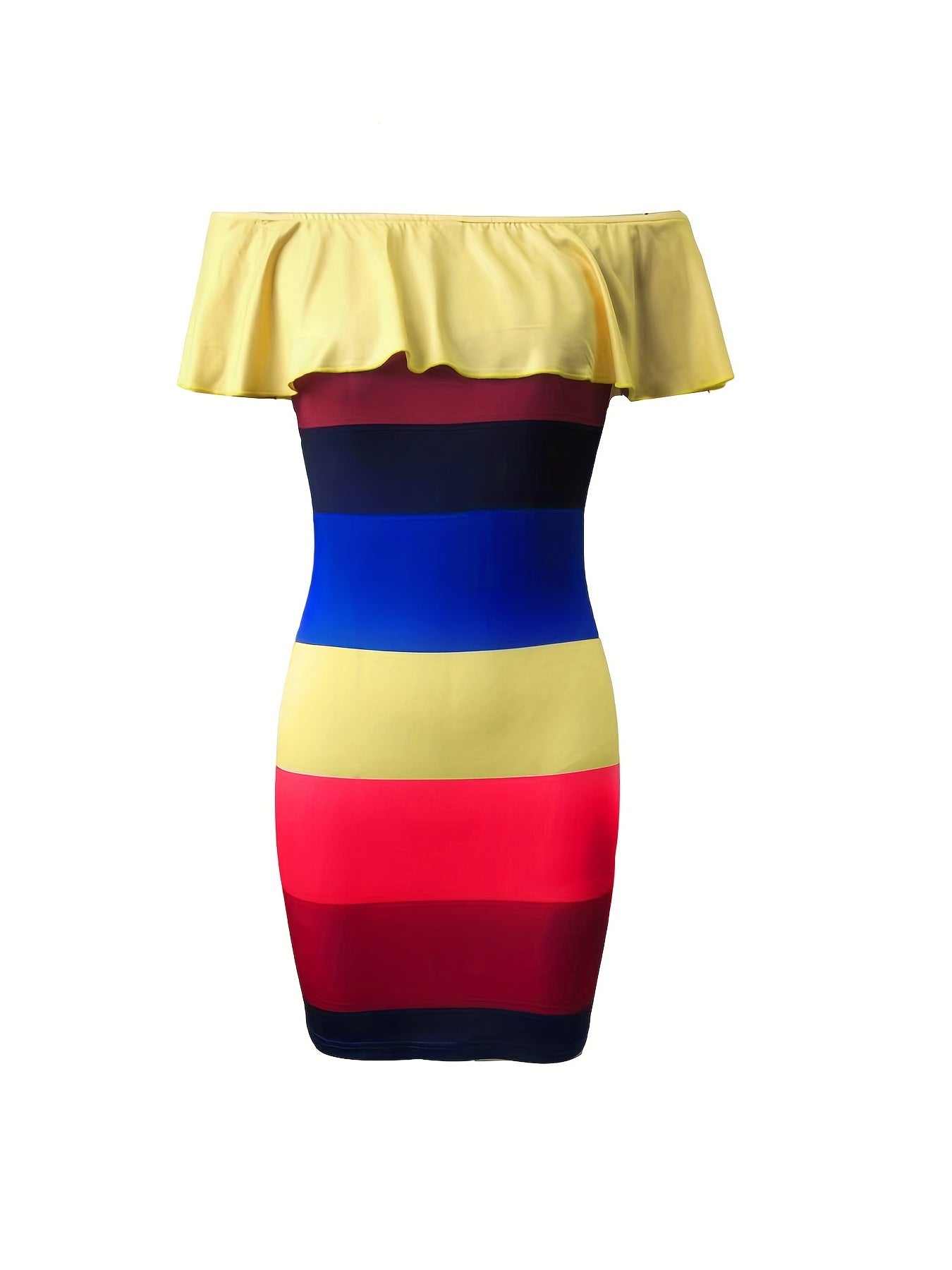 Color Block Foldover Tube Dress, Sexy Bodycon Bag Hip Dress, Women's Clothing