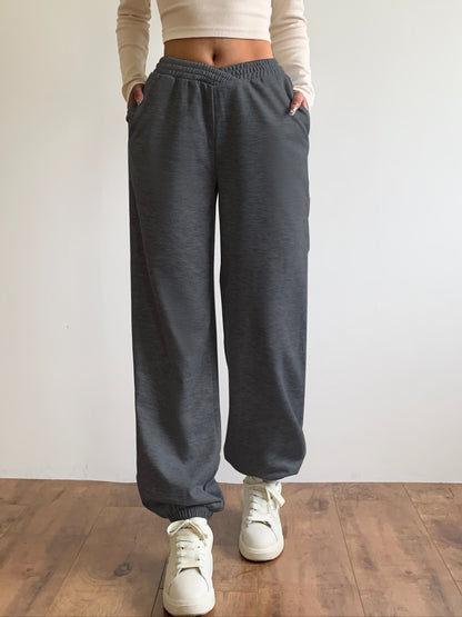 Sixsr Solid Loose Basic Jogger Sweatpants, Versatile Comfy Pants For Fall & Winter, Women's Clothing