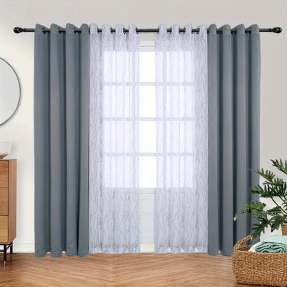 1 Panel Branch Printed Sheer Curtain + 1 Panel Blackout Curtain - Panels for Bedroom, Office, Living Room Home Decor with Grommet Top Window Drapes