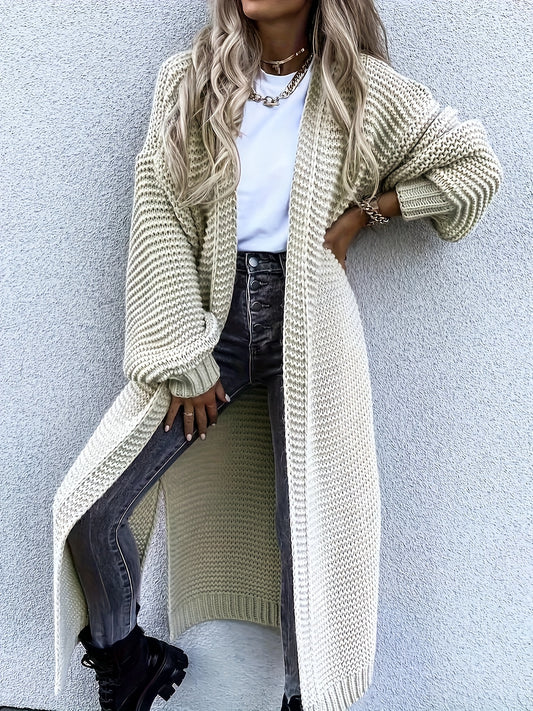 Sixsr Solid Chunky Open Front Sweater Cardigan, Casual Lantern Sleeve Knitted Cardigan, Women's Clothing