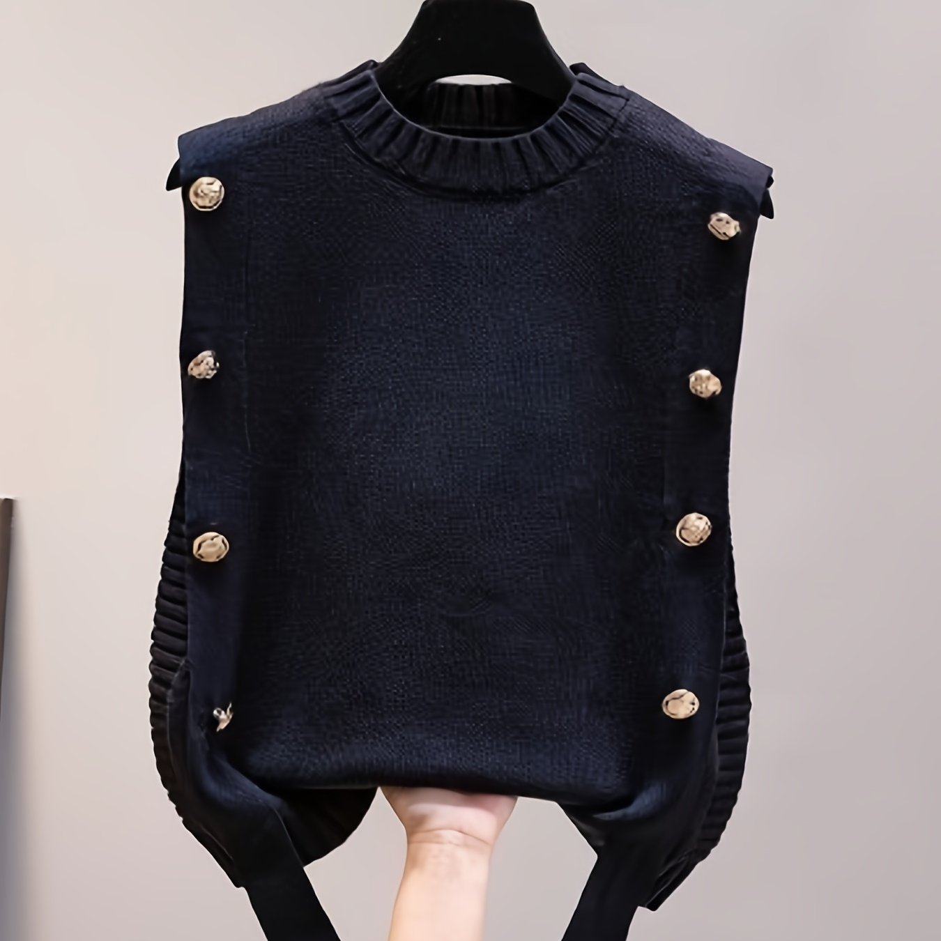 Sixsr Solid Button Sweater Vest, Crew Neck Sweater Vest For Fall & Winter, Women's Clothing