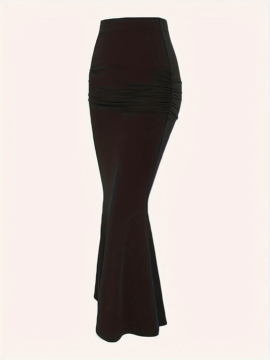 Sixsr High Waist Mermaid Hem Skirts, Elegant Slim Ruched Maxi Skirts, Women's Clothing