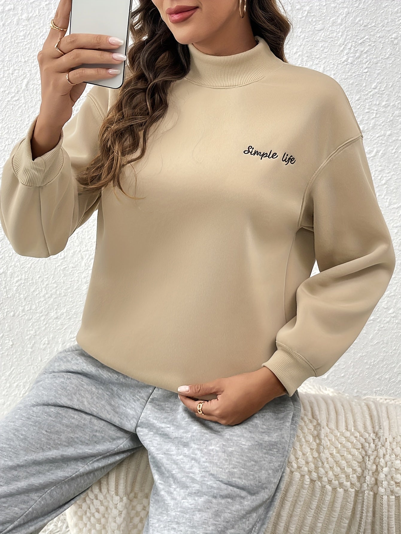 Sixsr Letter Print Drop Shoulder Pullover Sweatshirt, Casual Long Sleeve Crew Neck Sweatshirt For Fall & Winter, Women's Clothing