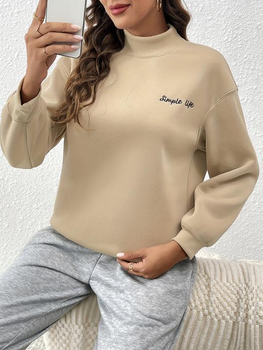 Sixsr Letter Print Drop Shoulder Pullover Sweatshirt, Casual Long Sleeve Crew Neck Sweatshirt For Fall & Winter, Women's Clothing