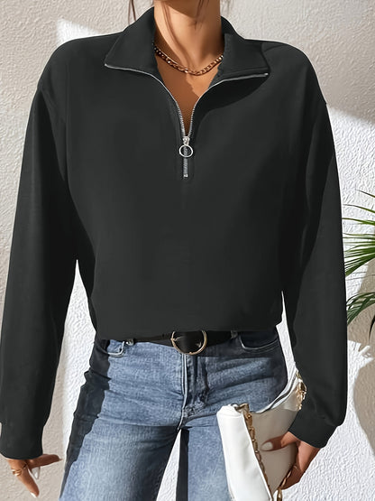 Sixsr Quarter Zip Lapel Pullover Sweatshirt, Casual Long Sleeve Sweatshirt For Fall & Winter, Women's Clothing