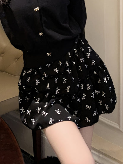 Sixsr Bow Print Ruffle Hem Skirt, Casual Mini Skirt For Summer, Women's Clothing