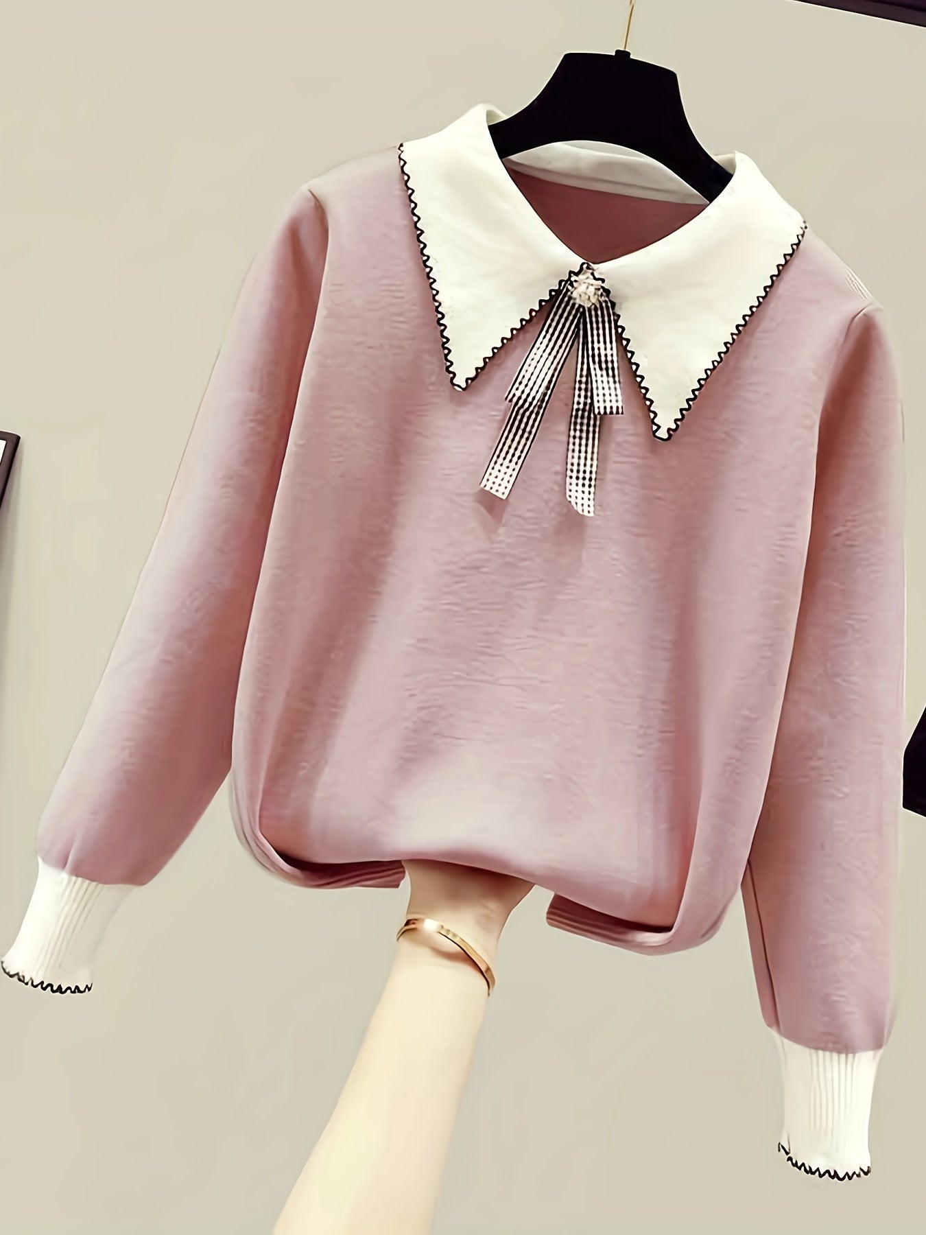 Sixsr Long Sleeve Shirt Collar Sweater, Spring & Fall Elegant Casual Warm Sweater, Women's Clothing