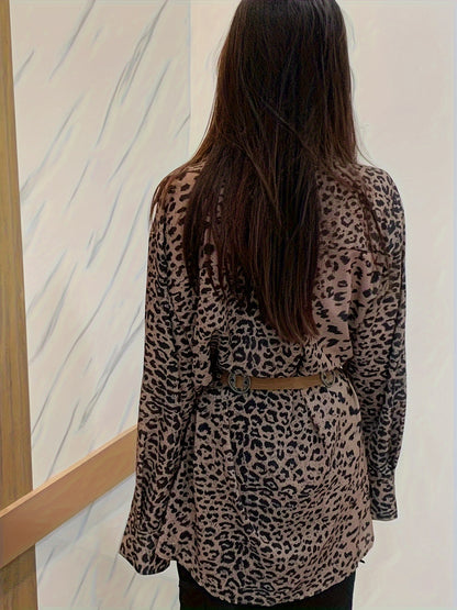 Sixsr Leopard Print Button Front Shirt, Casual Long Sleeve Loose Shirt, Women's Clothing