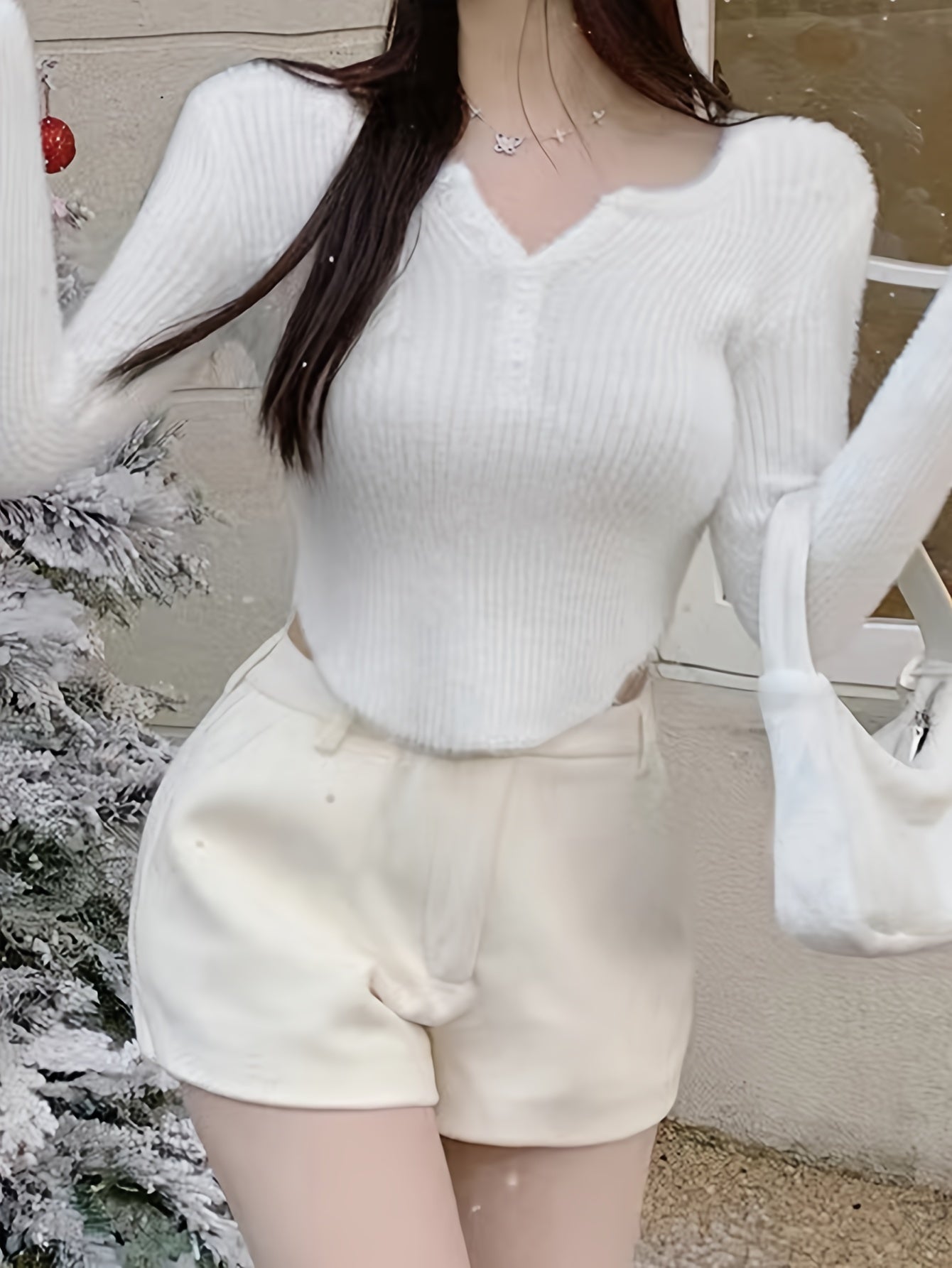 Sixsr Solid Button Up Pullover Sweater, Casual Long Sleeve Hanky Hem Sweater, Women's Clothing