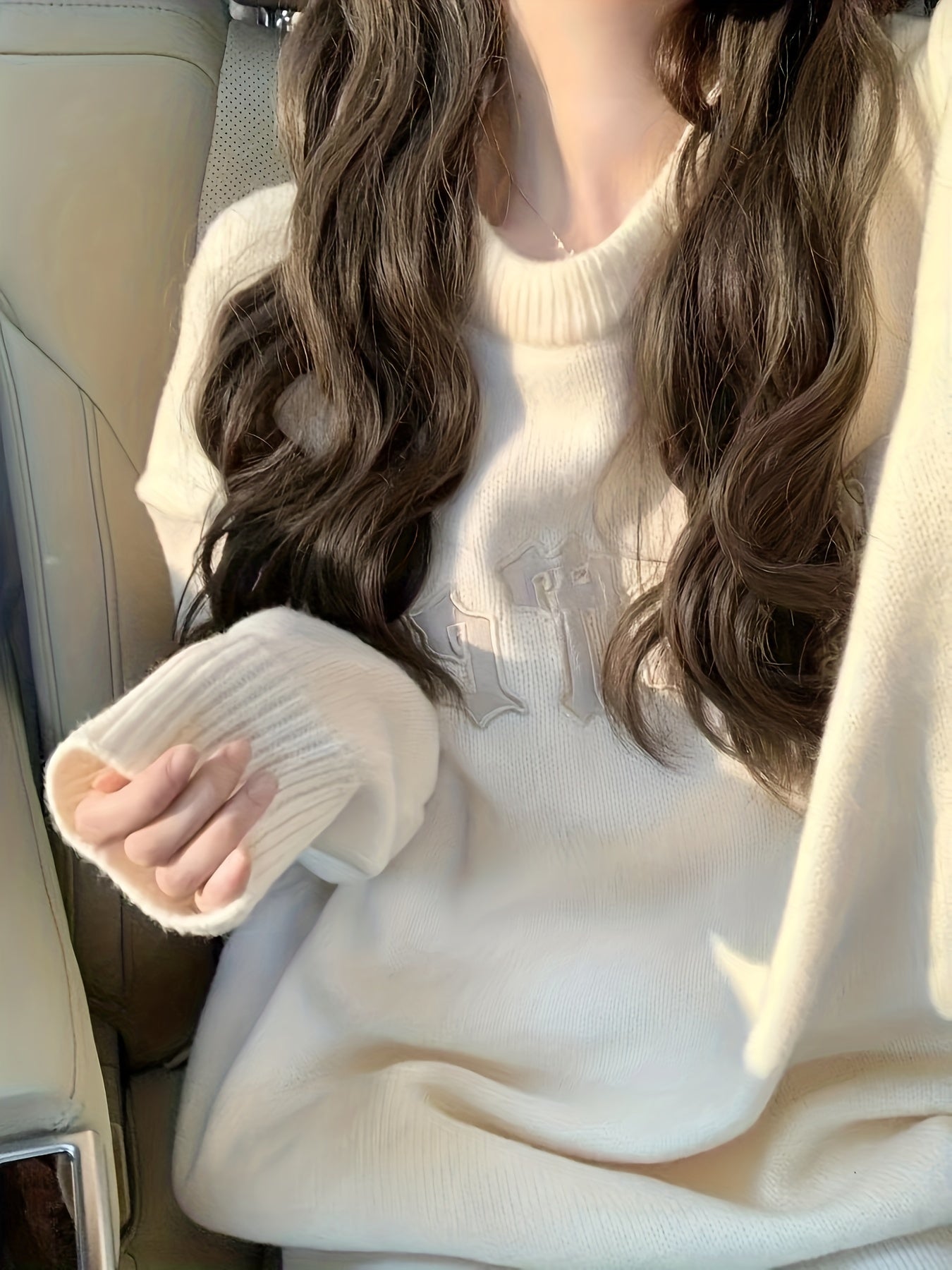 Sixsr Letter Pattern Crew Neck Pullover Sweater, Casual Long Sleeve Loose Slouchy Sweater, Women's Clothing