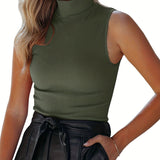Sixsr Women's Sweater Casual Solid Turtleneck Knit Sweater Vest