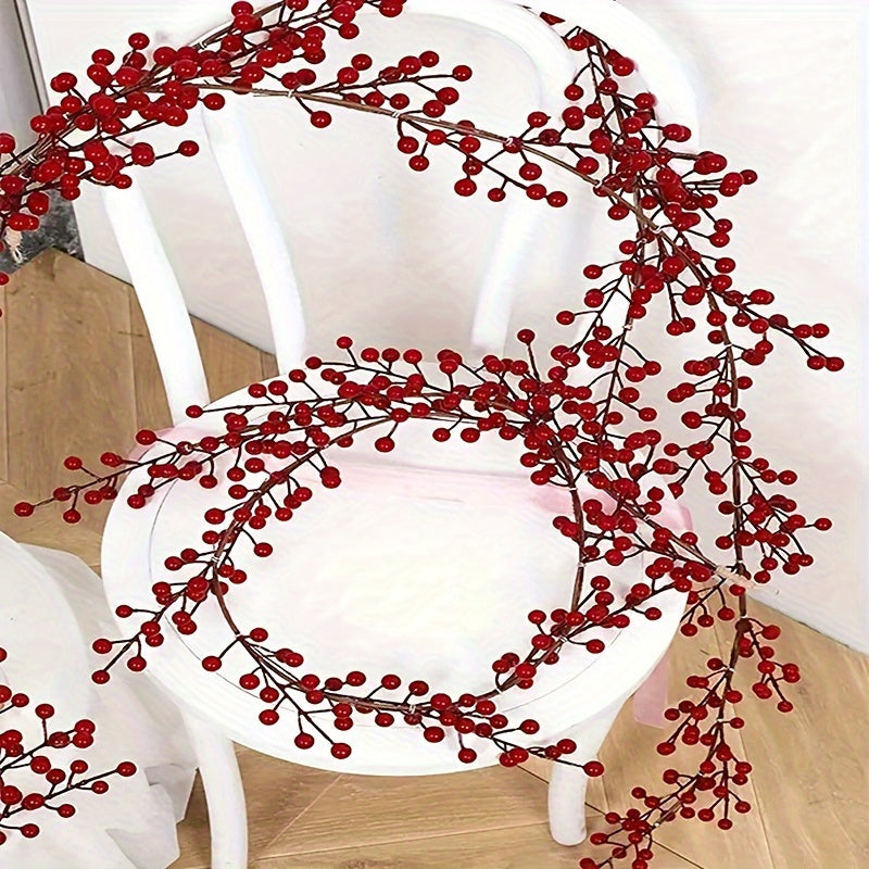 69 inch realistic artificial cranberry vine - Faux red holly hanging decoration for home, wedding and Christmas - Versatile berry garland for table centerpieces, New Year's celebrations and engagement parties