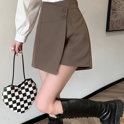 Sixsr Solid High Waist Skort, Casual Button Loose Skorts, Women's Clothing