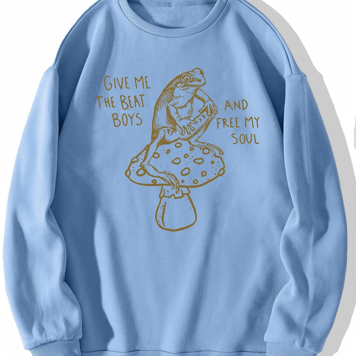 Sixsr Frog & Mushroom Print Graphic Pullover, Long Sleeve Crew Neck Casual Sweatshirt For Spring & Fall, Women's Clothing