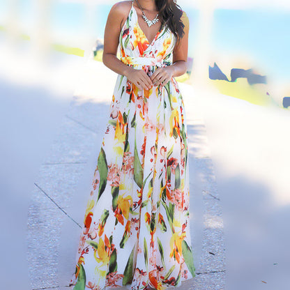 spring and summer new women's clothing  New  fashion suspender printed beach dress women