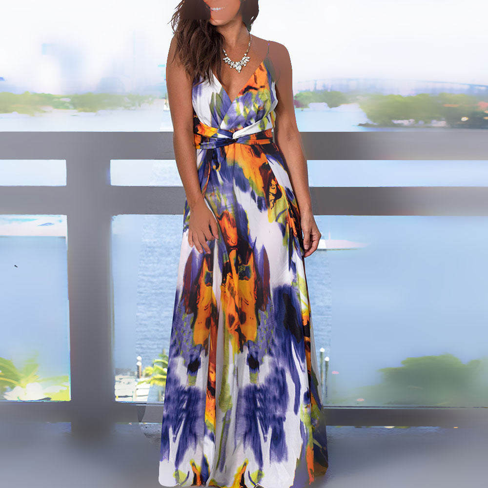 spring and summer new women's clothing  New  fashion suspender printed beach dress women