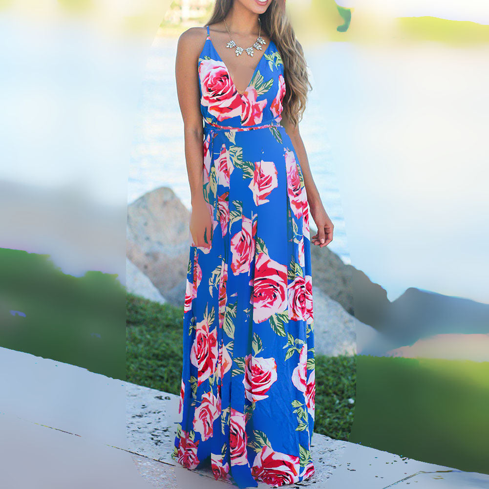 spring and summer new women's clothing  New  fashion suspender printed beach dress women
