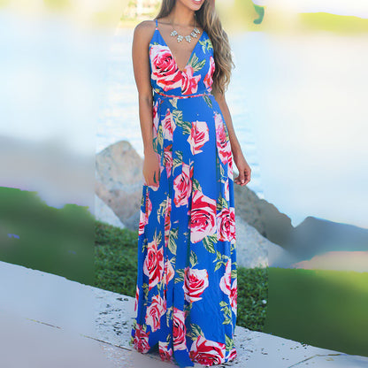 spring and summer new women's clothing  New  fashion suspender printed beach dress women
