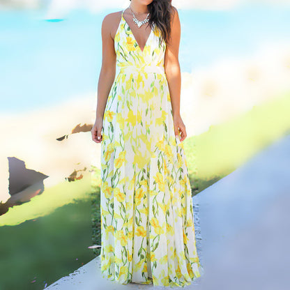 spring and summer new women's clothing  New  fashion suspender printed beach dress women