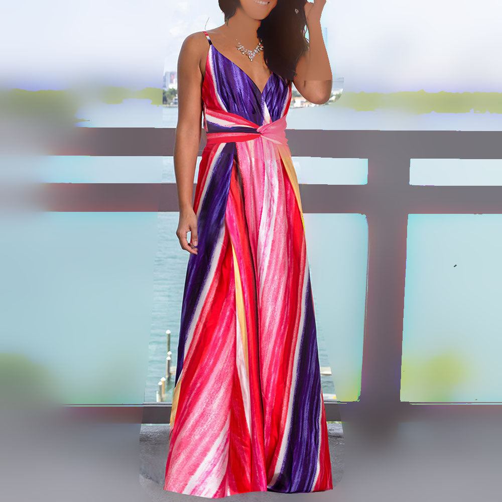 spring and summer new women's clothing  New  fashion suspender printed beach dress women