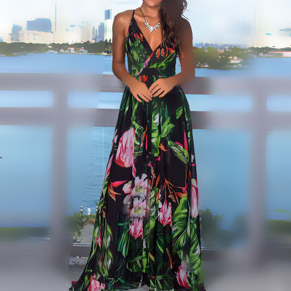 spring and summer new women's clothing  New  fashion suspender printed beach dress women