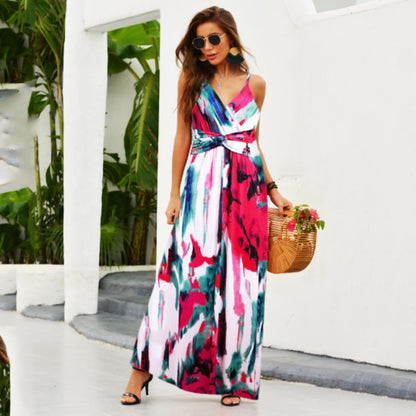 spring and summer new women's clothing  New  fashion suspender printed beach dress women