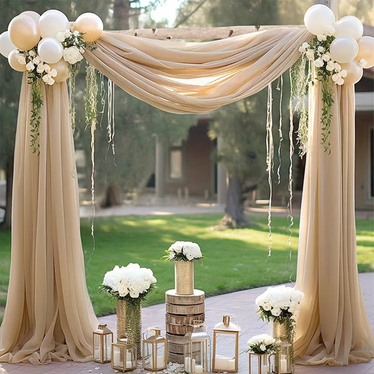 1pc, Wedding Arch Tulle Fabric Background Decoration Draping Fabric 1 Panel 18.7Ft Dark Champagne Chiffon Fabric Drapery Wedding Ceremony Reception Swag Decorations Curtain Birthday Party Supplies Ceremony Reception Hanging Wall Decoration