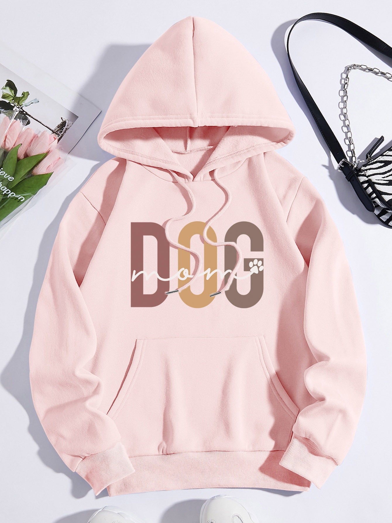 Sixsr Plus Size Casual Sweatshirt, Women's Plus Art Letter Print Long Sleeve Drawstring Hoodie With Pockets