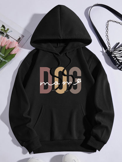 Sixsr Plus Size Casual Sweatshirt, Women's Plus Art Letter Print Long Sleeve Drawstring Hoodie With Pockets