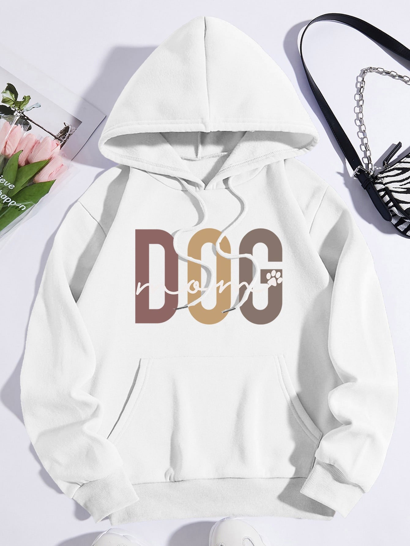 Sixsr Plus Size Casual Sweatshirt, Women's Plus Art Letter Print Long Sleeve Drawstring Hoodie With Pockets