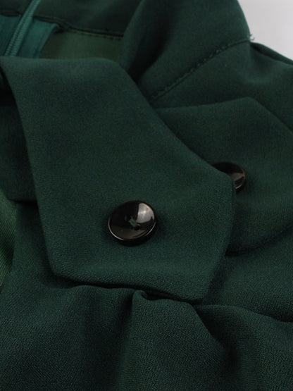 Sixsr Solid Ruched Keyhole Dress, Vintage Stand Collar Short Sleeve Bodycon Dress, Women's Clothing