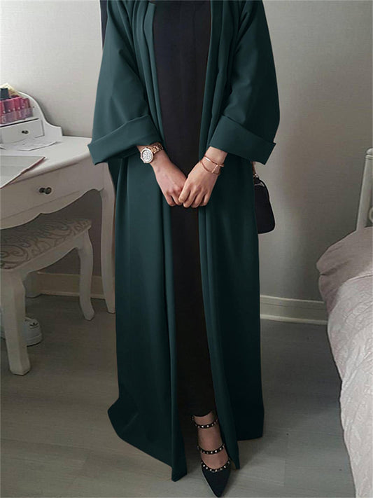 Sixsr Plus Size Modest Abaya Robe, Women's Plus Solid Long Sleeve Open Front Loose Turkey Robe