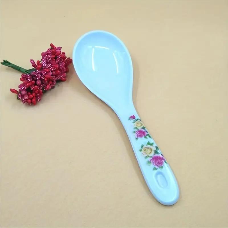 1/3pcs Flower Pattern Rice Spoon, Plastic Large Rice Spoon, Practical Spoon, White Spoon Household Flatware, Flower Pattern White Spoon, For Home Kitchen Restaurant Hotel, Kitchen Supplies