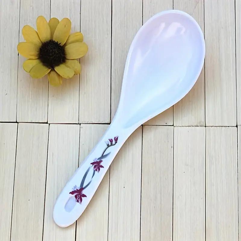 1/3pcs Flower Pattern Rice Spoon, Plastic Large Rice Spoon, Practical Spoon, White Spoon Household Flatware, Flower Pattern White Spoon, For Home Kitchen Restaurant Hotel, Kitchen Supplies