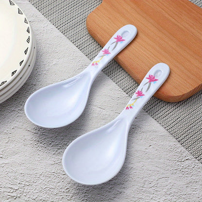 1/3pcs Flower Pattern Rice Spoon, Plastic Large Rice Spoon, Practical Spoon, White Spoon Household Flatware, Flower Pattern White Spoon, For Home Kitchen Restaurant Hotel, Kitchen Supplies